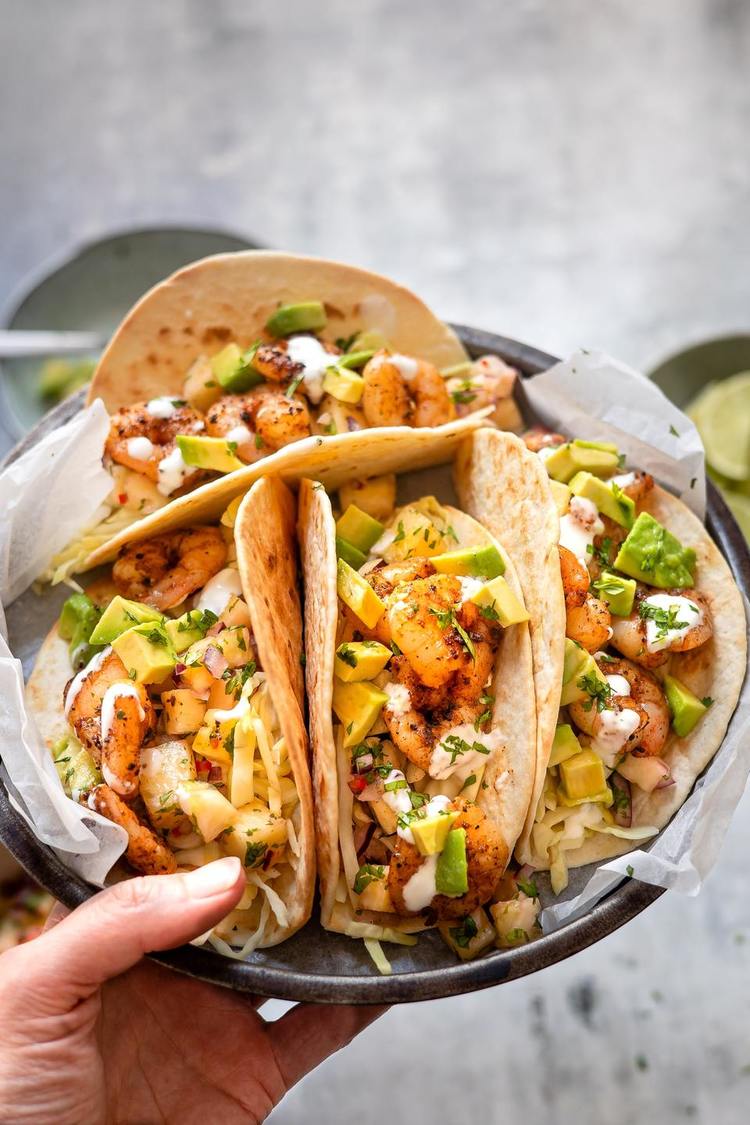 Tacos Recipe - Shrimp Tacos with Cabbage and Avocados
